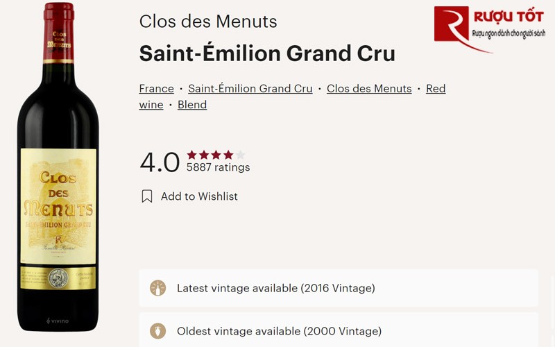 ảnh đánh giá Vang Pháp Clos des Menuts Saint-Emilion