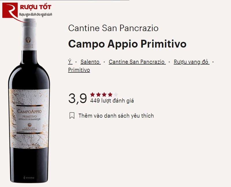 điểm Vivivno của Campo Appio Primitivo