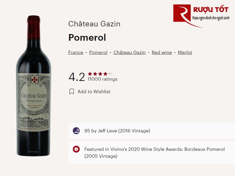 Điểm số Vivino Chateau Gazin Pomerol