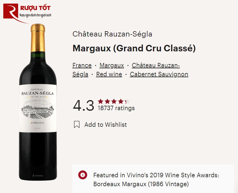 Điểm số vivino Chateau Rauzan Segla