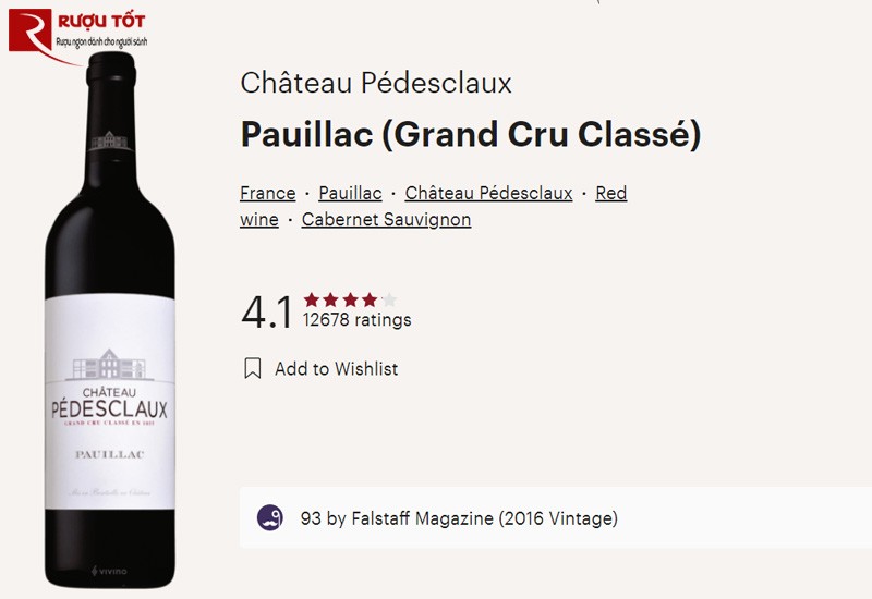 Điểm số vivino của Chateau Pedesclaux