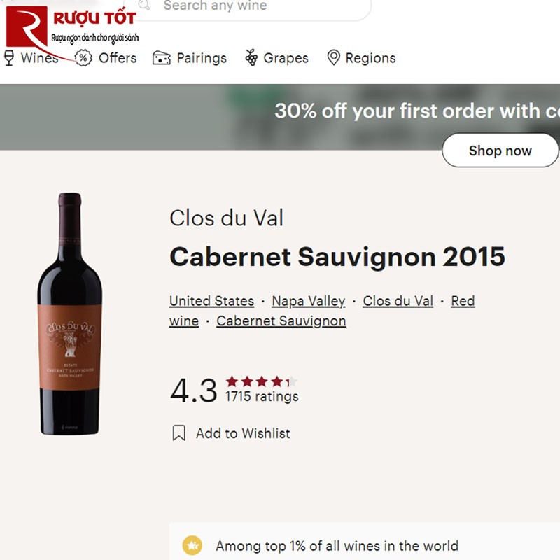 Điểm số Vivino của Clos du Val Cabernet Sauvignon