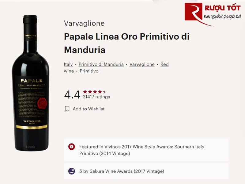 ruou vang papale primitivo di manduria