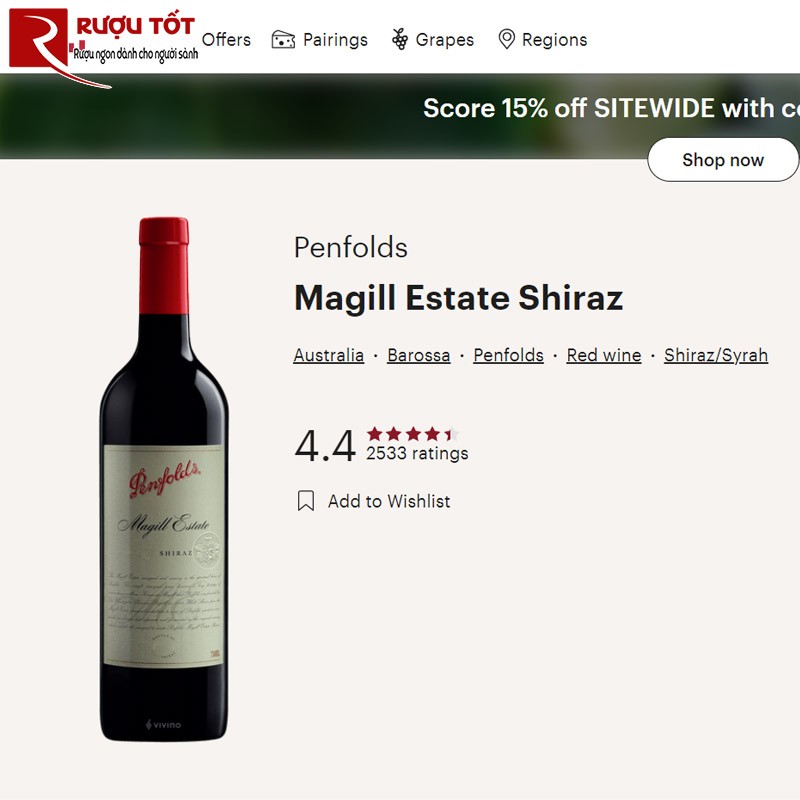 Điểm số Vivino của rượu vang Penfolds Magill Estate Shiraz