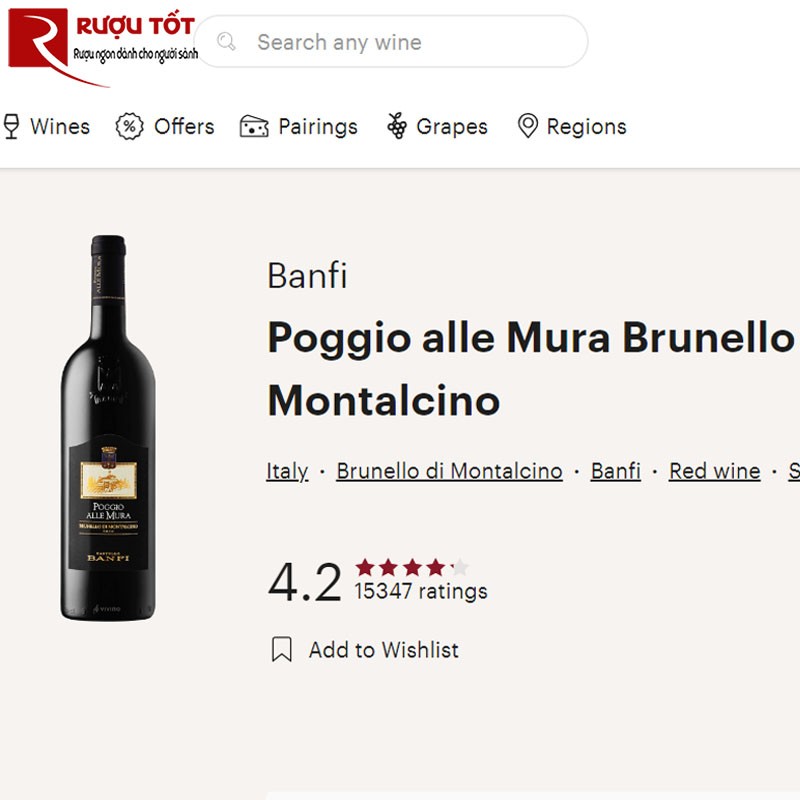 Điểm số Vivino của rượu vang Poggio Alle Mura Brunello di Montalcino