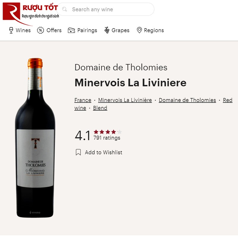 Điểm số Vivino của rượu vang Tholomies