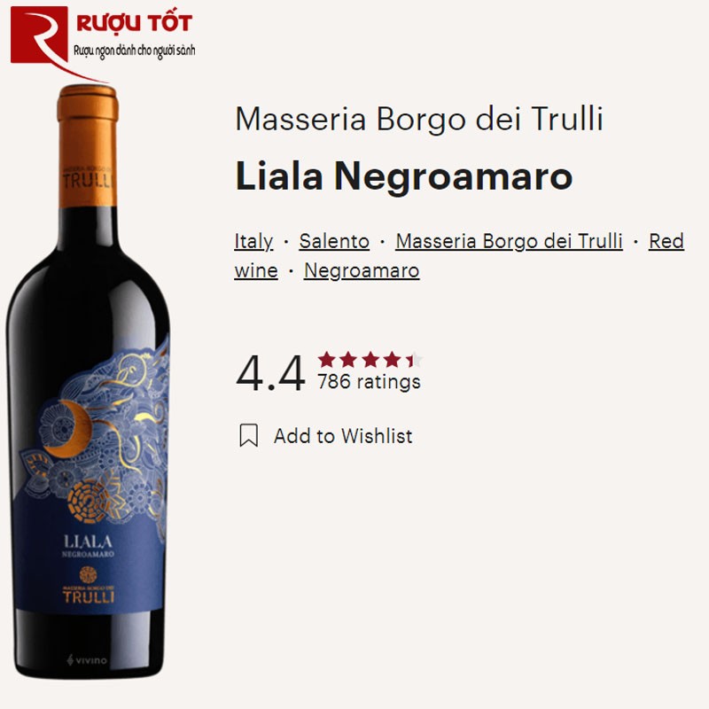 Điểm số vivino của vang Liala Negroamaro Trulli