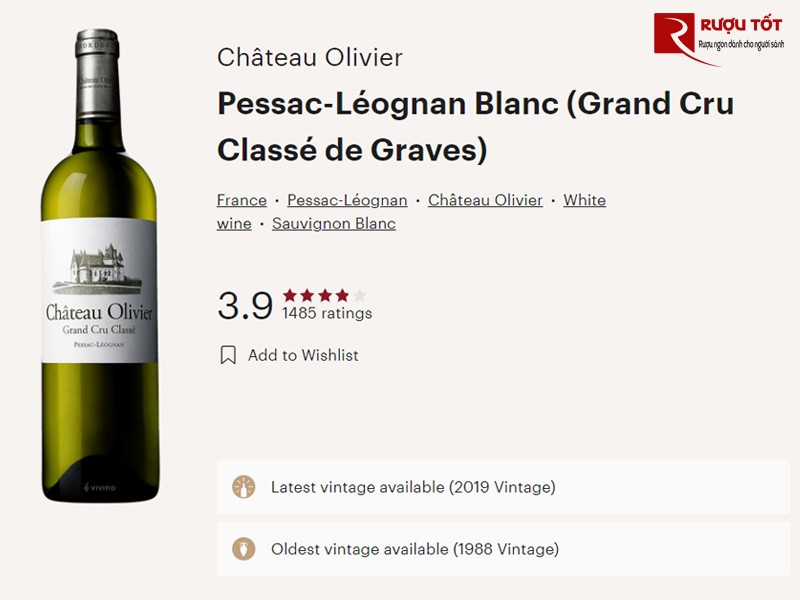 Điểm Vivino của rượu vang Chateau Olivier trắng