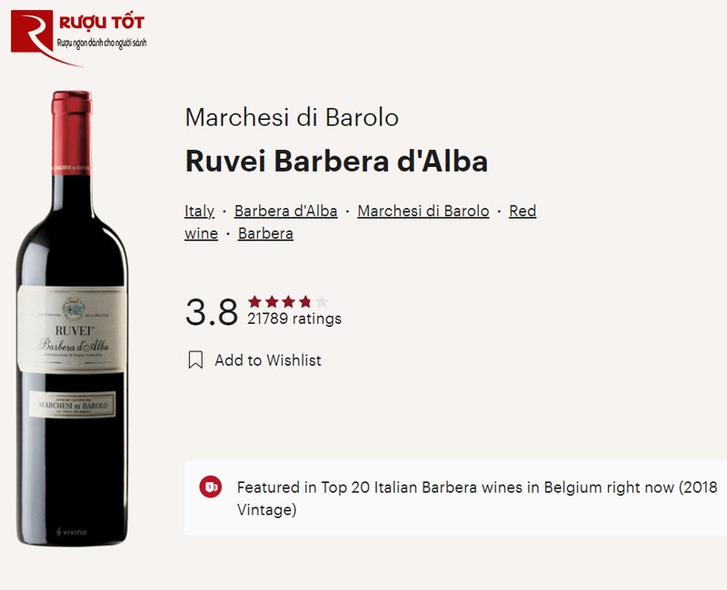 diem vivino cua Ruvei Barbera d’Alba