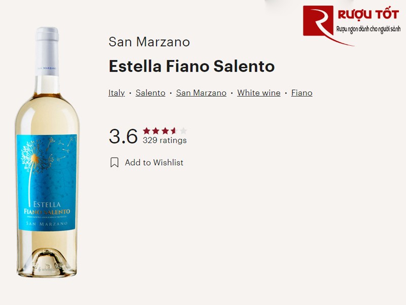 Điểm Vivino của vang trắng Estella Fiano Salento