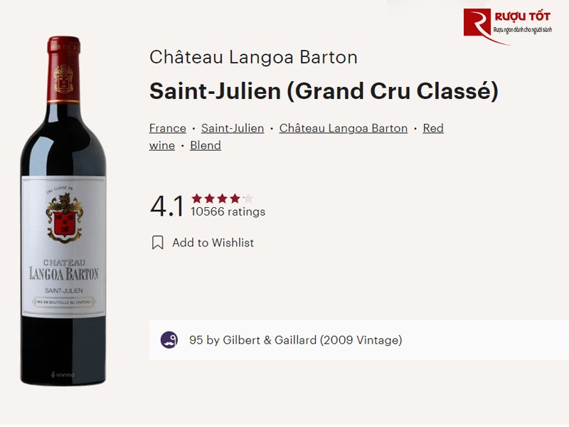 Điểm vivino Vang Pháp Chateau Langoa Barton Saint Julien