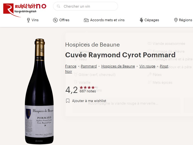 Rượu vang Pommard Cuvee Raymond Cyrot