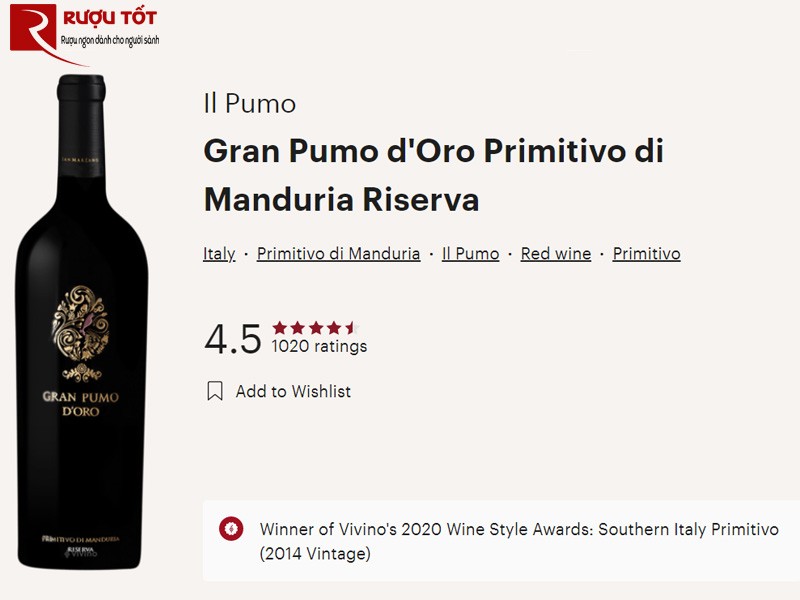 vang Gran Pumo Blend Primitivo Negroamaro