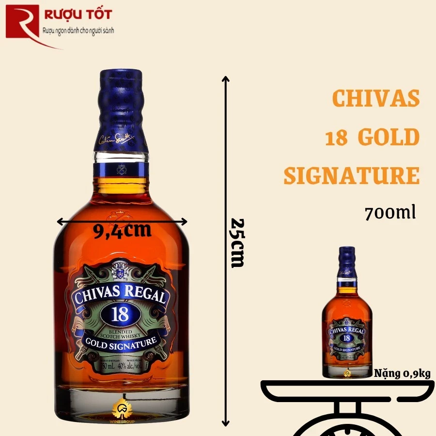 Kích thước chai chivas 18