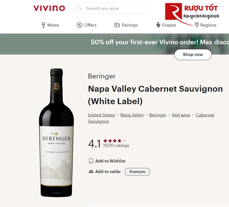 Rượu vang Mỹ Beringer Cabernet Sauvignon