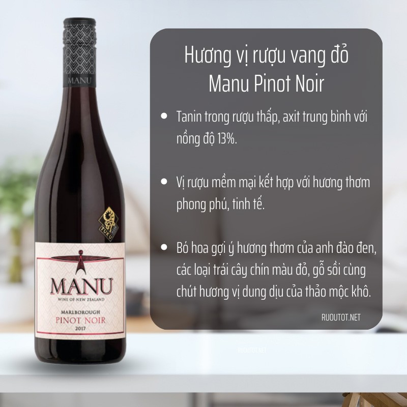 Kết hợp món ăn cùng rượu vang đỏ Manu Pinot Noir 13%