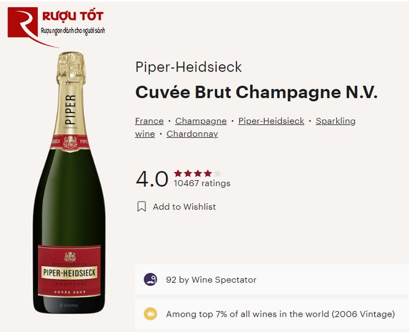 danh gia champagne piper heidsieck cuvee brut