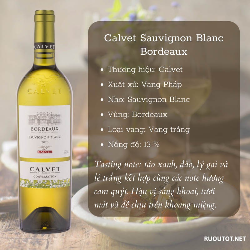 Rượu vang Pháp Calvet Sauvignon Blanc Bordeaux cao cấp