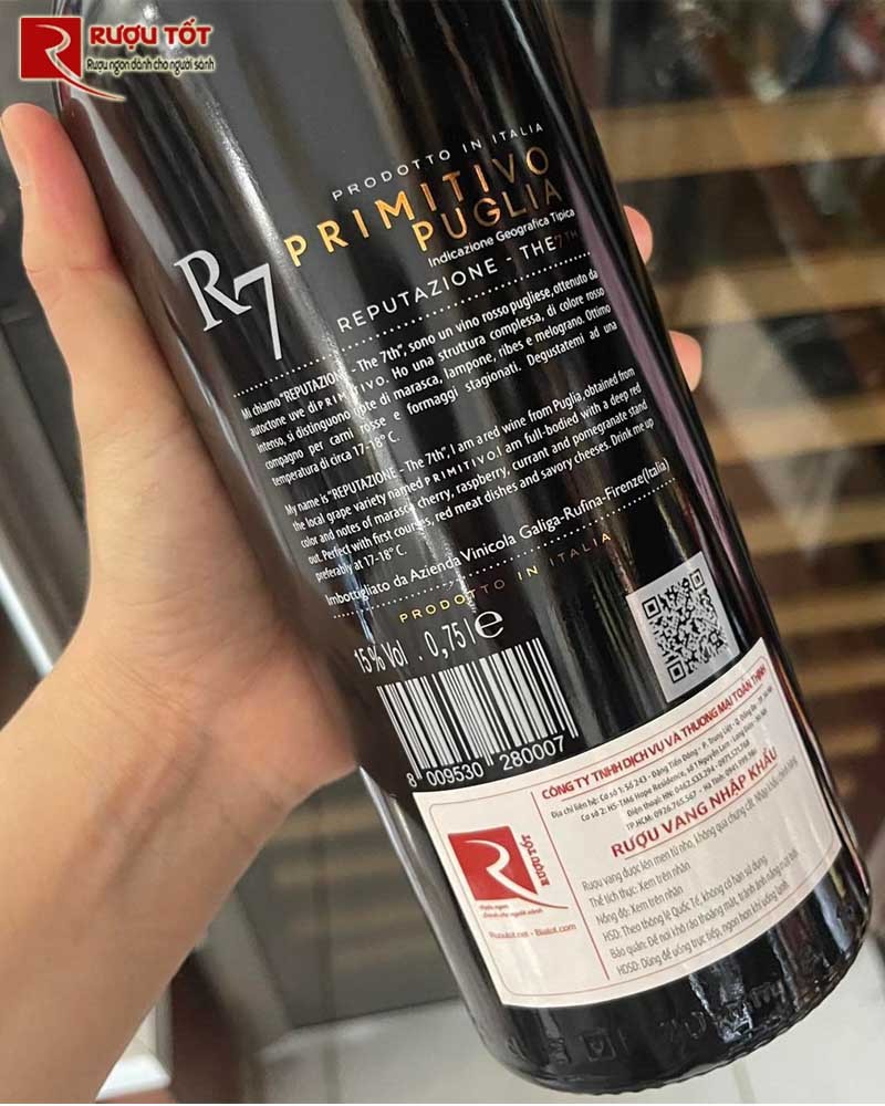 Rượu Vang R7 Primitivo Puglia