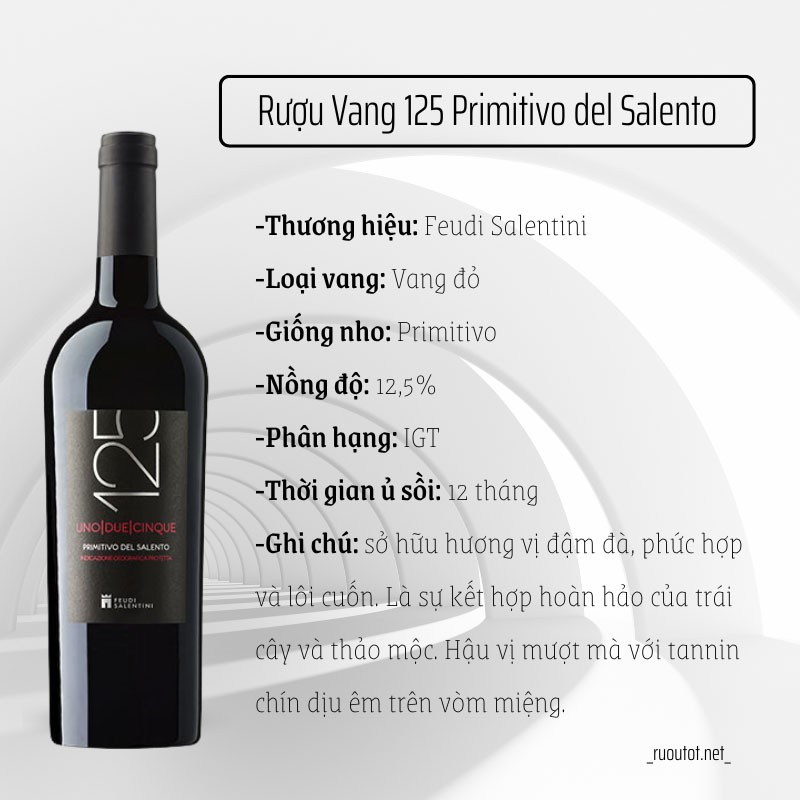 Vang Ý 125 Primitivo del Salento cao cấp