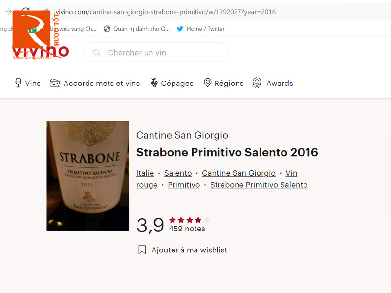 Rượu vang Ý Strabone Primitivo Salento