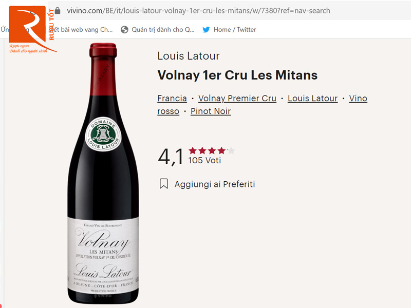 Rượu vang Pháp Volnay Les Mitans Louis Latour Premier Cru Classe