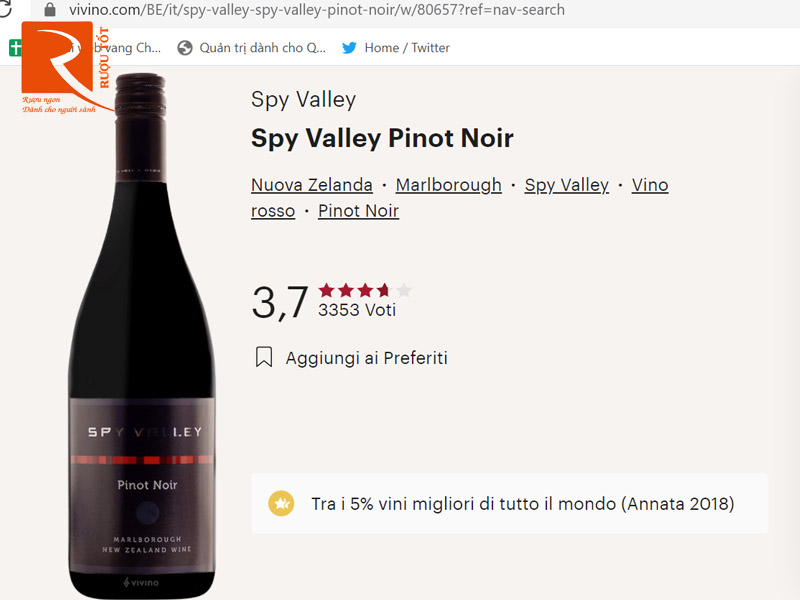 Rượu vang Spy Valley Pinot Noir Marlborough