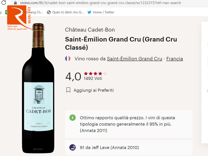 Rượu vang Pháp Chateau Cadet Bon Saint Emilion Grand Cru Classe
