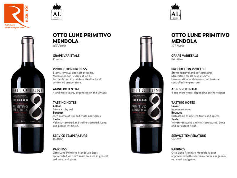Rượu Vang Ý 8 Otto Lune Primitivo Mendola