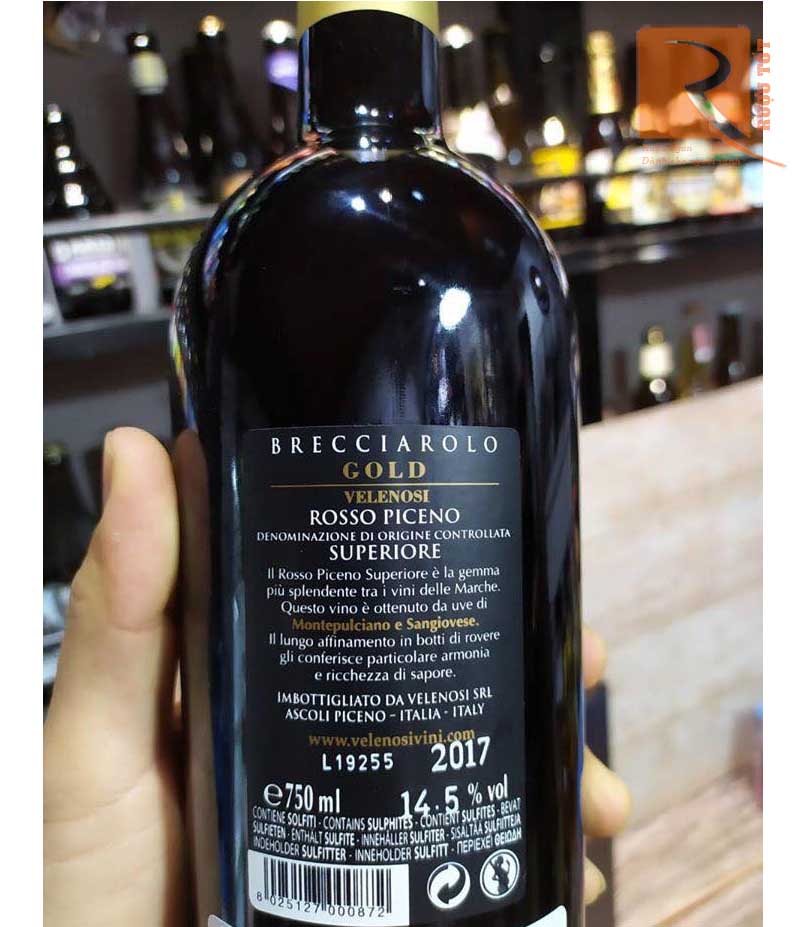 rượu vang Velenosi Brecciarolo Gold