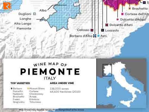 Vùng làm rượu vang Piedmont của Ý.
