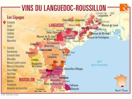Vùng rượu vang Languedoc Roussillon phong phú.