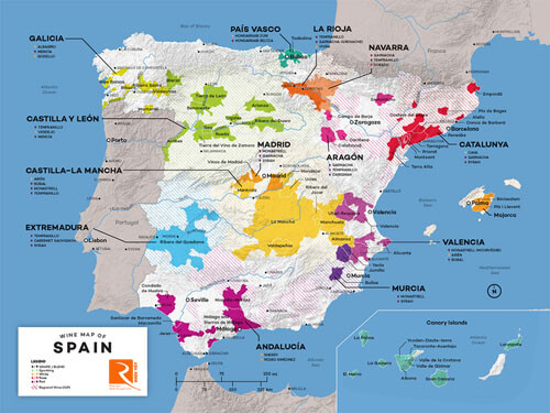 Bản đồ khu vực rượu vang của Tây Ban Nha bạn nên biết.