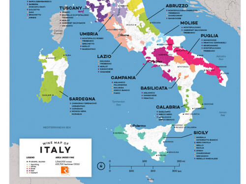 Bản đồ các vùng rượu vang Ý mà bạn nên biết.