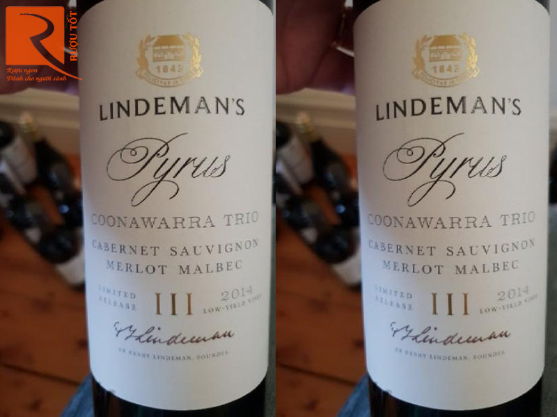 Rượu vang Lindeman's Pyrus Trio Cabernet Malbec Merlot 