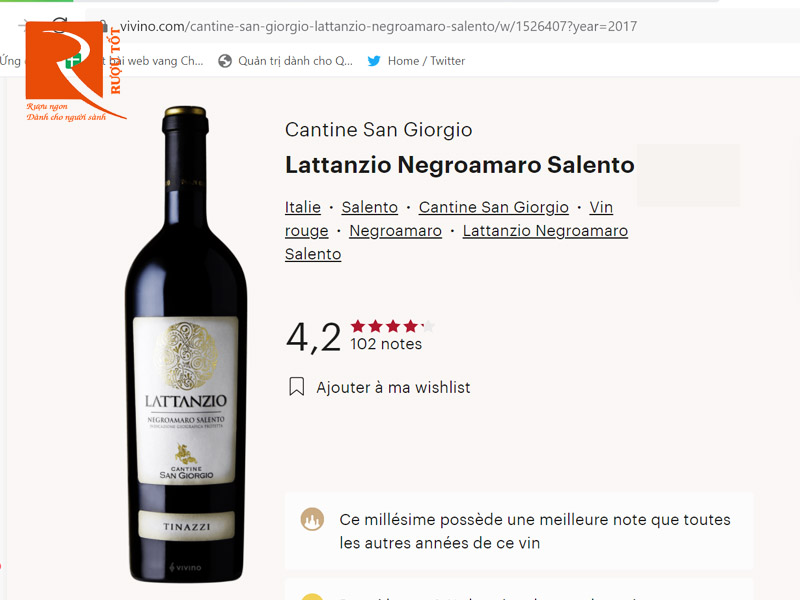 Vang Ý Lattanzio Negroamaro Salento Cantine San Giorgio Tinazzi IGP