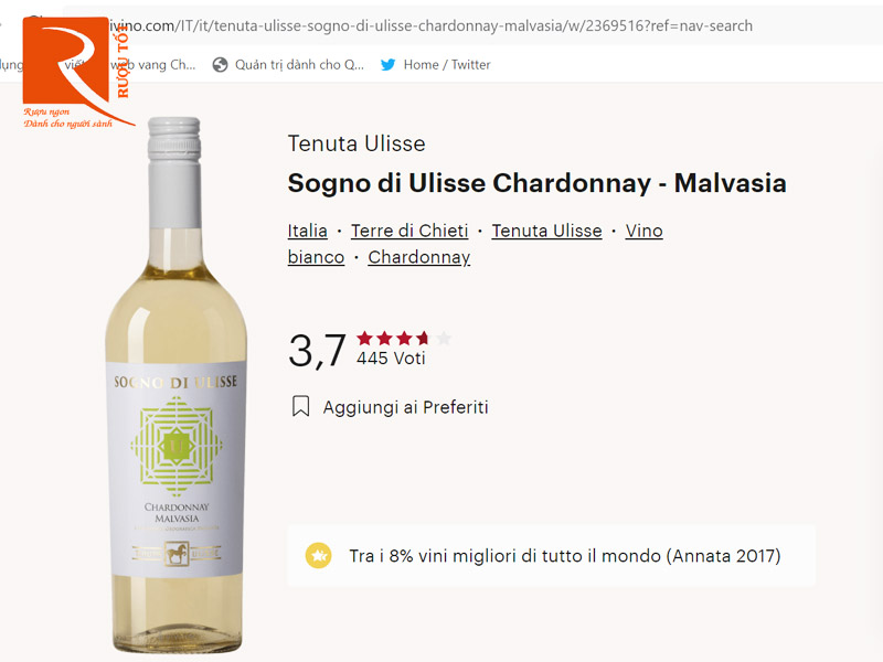 Vang Ý Sogno Di Ulisse Chardonnay Malvasia Tenuta Ulisse