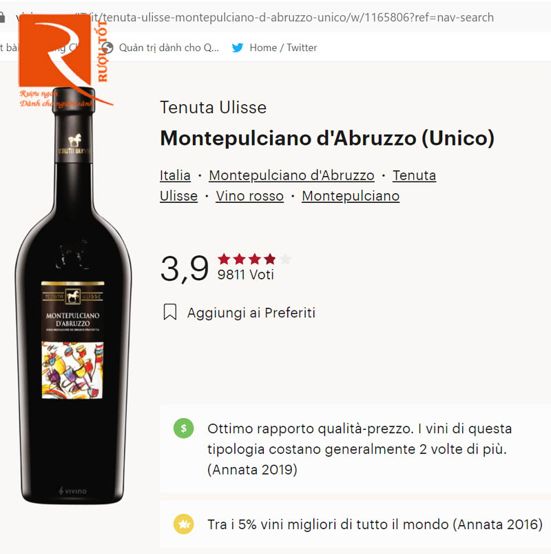 Vang Ý Tenuta Ulisse Montepulciano D’Abruzzo DOP