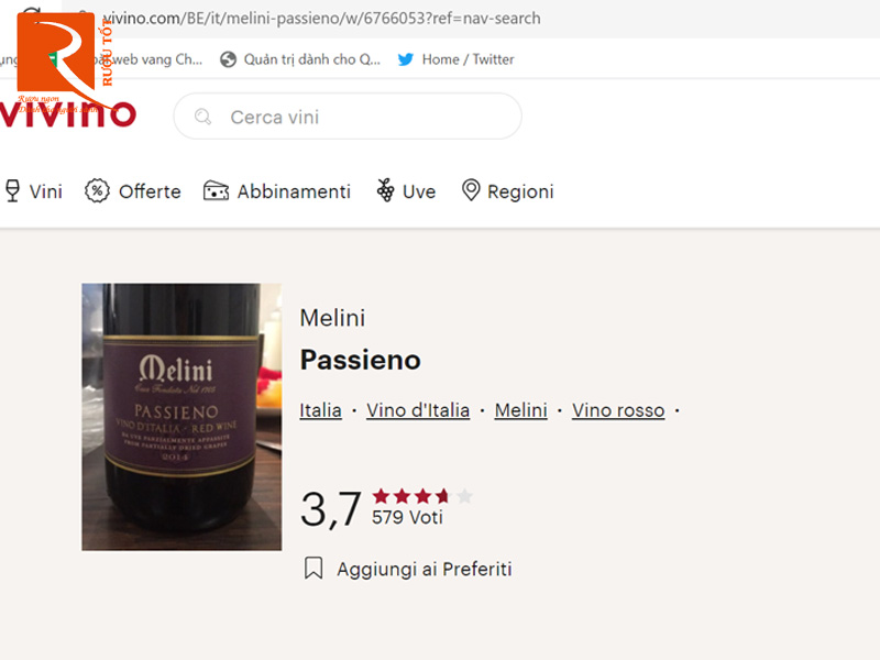 Vang Ý MeliniPassieno Vino D'italia Red Wine