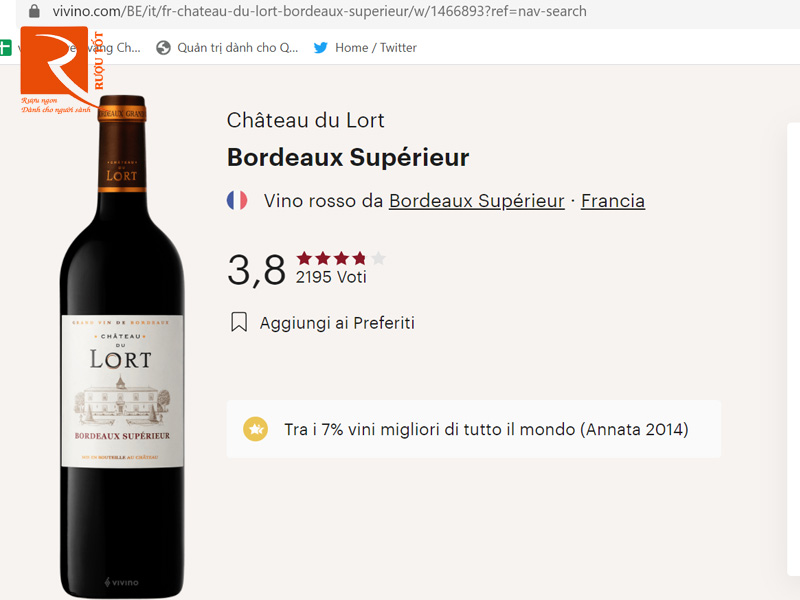 Vang Pháp Chateau du Lort Bordeaux Superieur