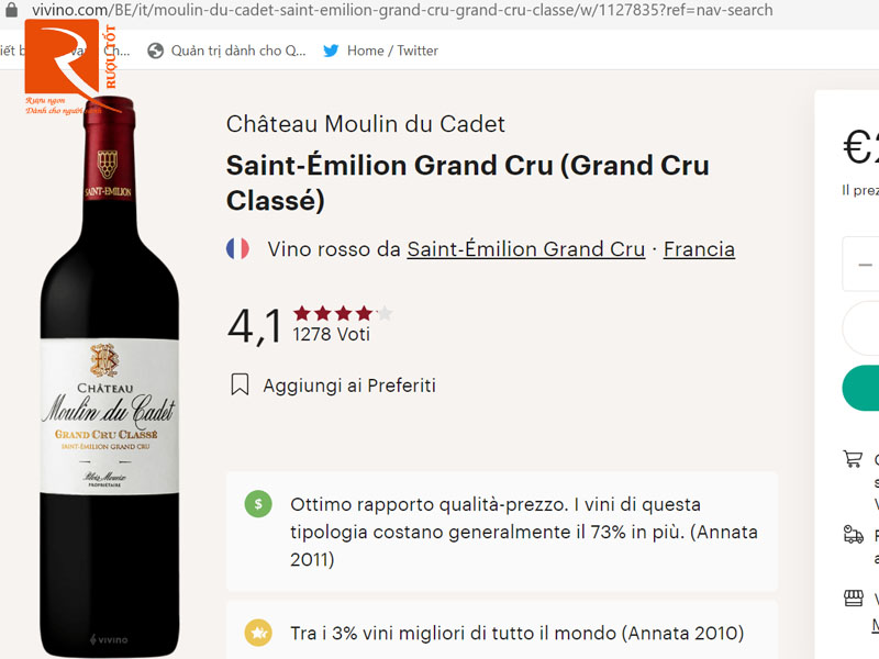 Vang Pháp Chateau Moulin Du Cadet Grand Cru Classe Saint Emilion