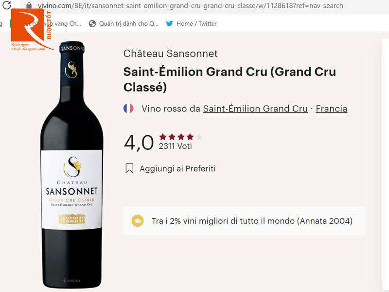 Vang Pháp Chateau Sansonnet Grand Cru Classe Saint Emilion Gran Cru