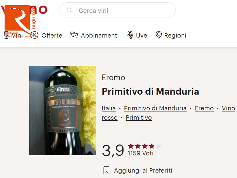 Vang Ý Eremo Primitivo Di Manduria DOP