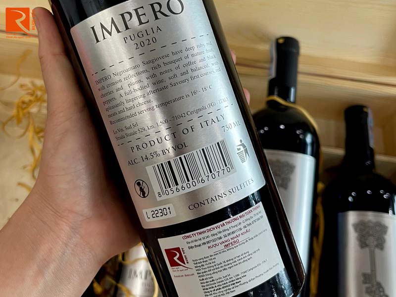 Vang Ý Impero Negroamaro Sangiovese Puglia - Vang chìa khóa bạc