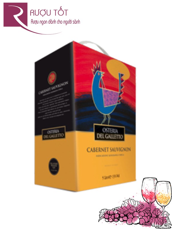 Rượu vang Ý Osteria Del Galletto Cabernet Merlot Rubicone (bịch)